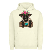 Pigment Pistachio suffolk ewe peeking with floral headdress Urban Hoodie - BarkalooDesign