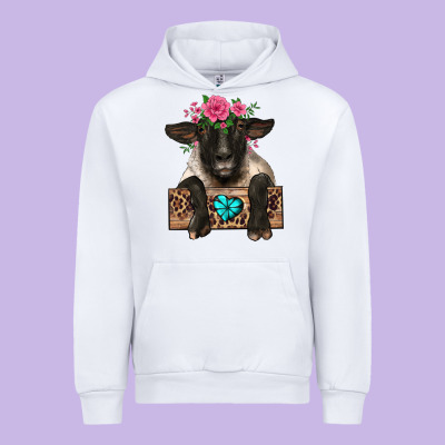 Suffolk Ewe Peeking With Floral Headdress Urban Hoodie Designed By Barkaloodesign