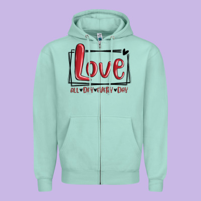 Zipper Hoodie love all day every day hearts