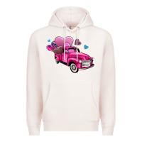 Pale Pink truck with hearts Premium Hoodie - AdoDesignShop