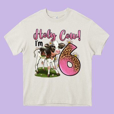 Holy Cow I'm 6 Years Old Heavy Core Tee Designed By Lillyallendesigns