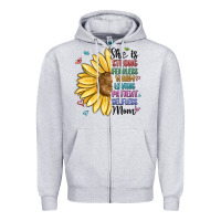 Heather Grey she is strong fearless warm loving mom Zipper Hoodie - MaliasSmallBusiness