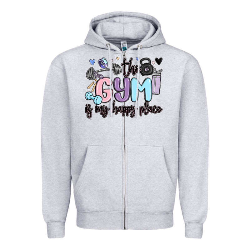 The Gym Is My Happy Place Zipper Hoodie by MaliasSmallBusiness | Teevron
