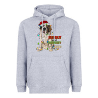 Heather Grey merry and bright saint bernard Heavyweight Hoodie - RanaPortraitStore