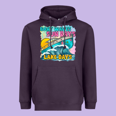 Boat Waves Sun Rays Lake Days Heavyweight Hoodie Designed By Texasbilliewilder
