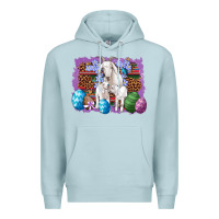 Blue Mist goat family eggs flowers leopard serape glitter Premium Hoodie - Artiststas