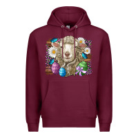 Burgundy easter sheep eggs butterfly daisys leopard glitter wooden Premium Hoodie - Artiststas