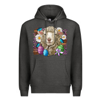 Charcoal Heather easter sheep eggs butterfly daisys leopard glitter wooden Premium Hoodie - Artiststas
