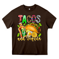 Chocolate Brown Tacos And Tequila Heavy Core Tee - CowhideDigitalArt