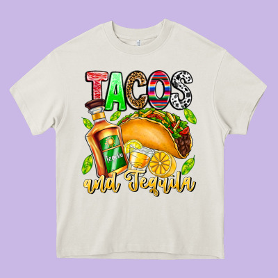 Tacos And Tequila Heavy Core Tee Designed By Cowhidedigitalart