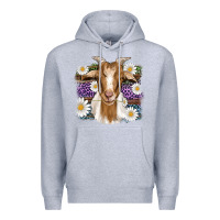 Heather Grey easter goat daisys leopard wooden Premium Hoodie - Artiststas