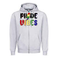 Heather Grey pride vibes Zipper Hoodie - MaliasSmallBusiness