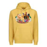 Antique Gold easter coop animals farm chicken chiks rooster flowers butterfly Premium Hoodie - Artiststas