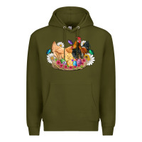 Army Green easter coop animals farm chicken chiks rooster flowers butterfly Premium Hoodie - Artiststas