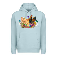 Blue Mist easter coop animals farm chicken chiks rooster flowers butterfly Premium Hoodie - Artiststas