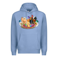 Colony Blue easter coop animals farm chicken chiks rooster flowers butterfly Premium Hoodie - Artiststas