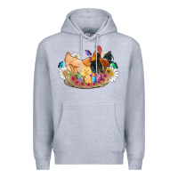 Heather Grey easter coop animals farm chicken chiks rooster flowers butterfly Premium Hoodie - Artiststas
