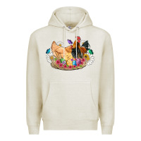 Oatmeal Heather easter coop animals farm chicken chiks rooster flowers butterfly Premium Hoodie - Artiststas