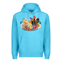 Ocean Blue easter coop animals farm chicken chiks rooster flowers butterfly Premium Hoodie - Artiststas