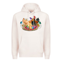 Pale Pink easter coop animals farm chicken chiks rooster flowers butterfly Premium Hoodie - Artiststas