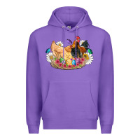 Purple easter coop animals farm chicken chiks rooster flowers butterfly Premium Hoodie - Artiststas
