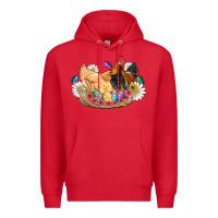 Red easter coop animals farm chicken chiks rooster flowers butterfly Premium Hoodie - Artiststas