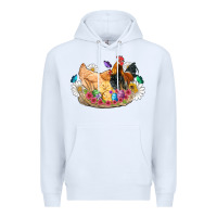 White easter coop animals farm chicken chiks rooster flowers butterfly Premium Hoodie - Artiststas