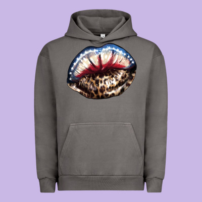 American Lips Leopard Urban Hoodie Designed By Nancycooperartshop