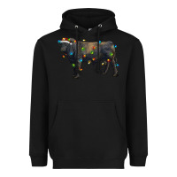 Black christmas black angus bull with christmas lights Heavyweight Hoodie - RanaPortraitStore