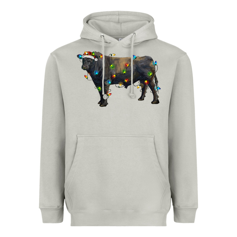 Christmas Black Angus Bull With Christmas Lights Heavyweight Hoodie by RanaPortraitStore | Teevron