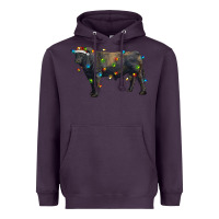 Plum christmas black angus bull with christmas lights Heavyweight Hoodie - RanaPortraitStore