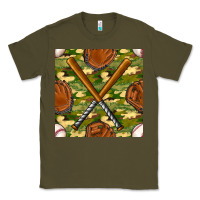 Army Green baseball bat and gloves with camouflage seamless pattern Classic Tee - BundleAndBundleShop