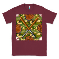 Burgundy baseball bat and gloves with camouflage seamless pattern Classic Tee - BundleAndBundleShop