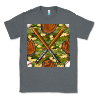 Charcoal Heather baseball bat and gloves with camouflage seamless pattern Classic Tee - BundleAndBundleShop