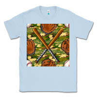 Dusty Blue baseball bat and gloves with camouflage seamless pattern Classic Tee - BundleAndBundleShop