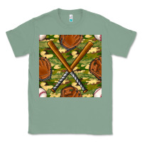 Sage baseball bat and gloves with camouflage seamless pattern Classic Tee - BundleAndBundleShop