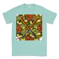Seafoam baseball bat and gloves with camouflage seamless pattern Classic Tee - BundleAndBundleShop