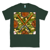 Sports Green baseball bat and gloves with camouflage seamless pattern Classic Tee - BundleAndBundleShop