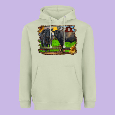 Black Angus Cattle And Bull In Barnyard Heavyweight Hoodie Designed By Ranaportraitstore