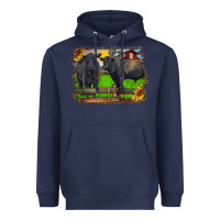 Navy black angus cattle and bull in barnyard Heavyweight Hoodie - RanaPortraitStore