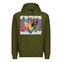 Army Green easter farm chicken chick rooster daisys butterfly sunflower eggs glit Premium Hoodie - Artiststas