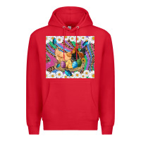 Red easter farm chicken chick rooster daisys butterfly sunflower eggs glit Premium Hoodie - Artiststas