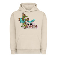 Pigment French Oak he is risen cross Urban Hoodie - BarkalooDesign
