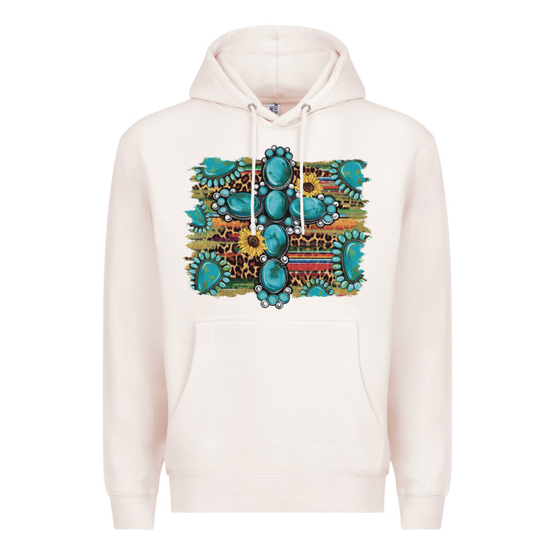 Western Gemstone Cross Sunflowers Serape Leopard Glitter Premium Hoodie by Artiststas | Teevron