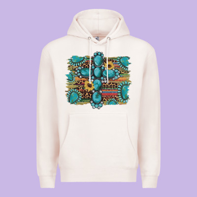 Western Gemstone Cross Sunflowers Serape Leopard Glitter Premium Hoodie Designed By Artiststas