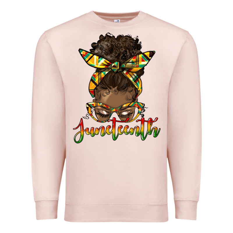 Juneteenth Black Woman Messy Bun Premium Sweatshirt by HRA Design Shop | Teevron
