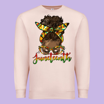 Juneteenth Black Woman Messy Bun Premium Sweatshirt Designed By Hra Design Shop