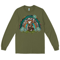 Army Green turquoise gemstones brown baby cow  rainbow Long Sleeve Tee - BarkalooDesign