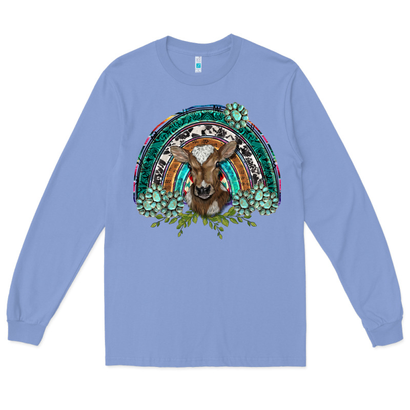 Turquoise Gemstones Brown Baby Cow  Rainbow Long Sleeve Tee by BarkalooDesign | Teevron