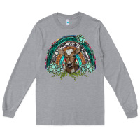 Heather Grey turquoise gemstones brown baby cow  rainbow Long Sleeve Tee - BarkalooDesign